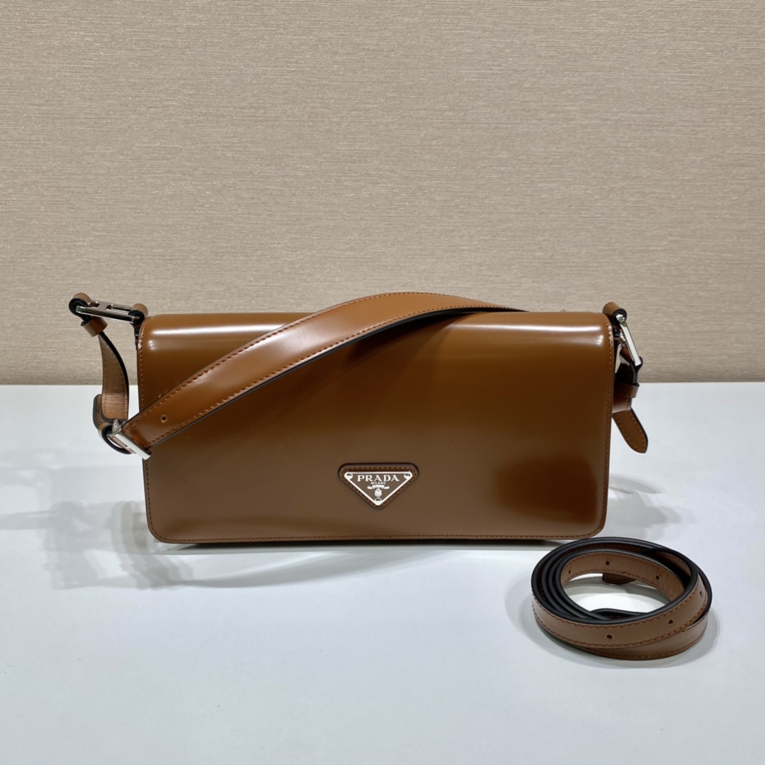 Prada Leather Bag Shoulder Bag Handbag Brown 1BD323